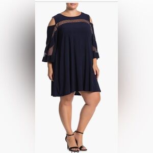 Nina Leonard Peep Shoulder Dress – XL